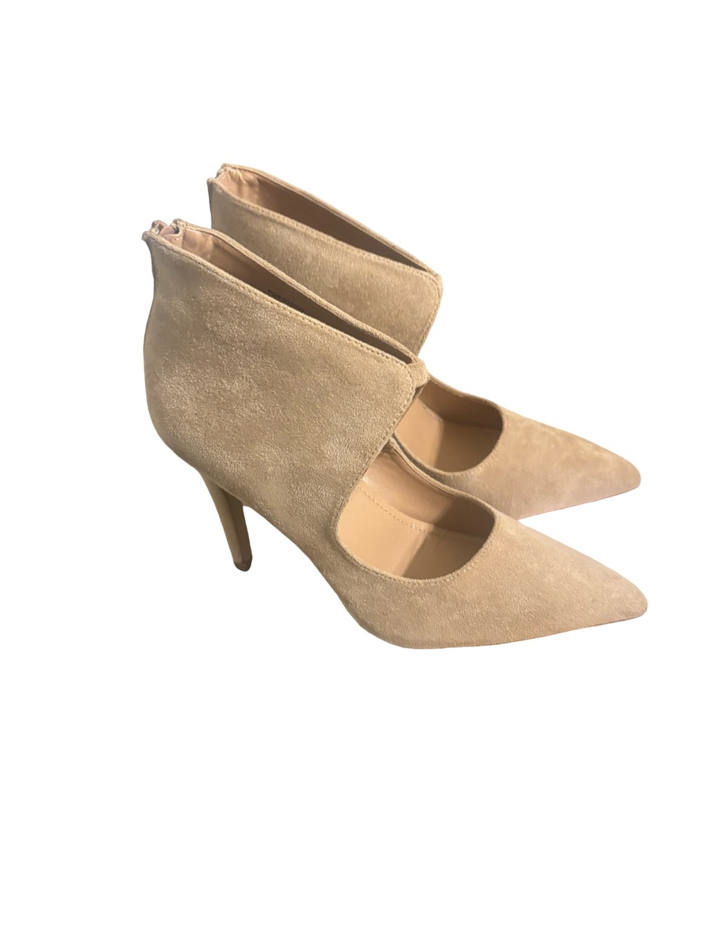 Pointed Toe Office Minimalist Fall Old Money Beige Ankle Bootie Heels  Suede 8